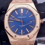 JF Factory Swiss Audemars Piguet 15410 Frosted Gold Blue Dial Watch 37mm Lady
